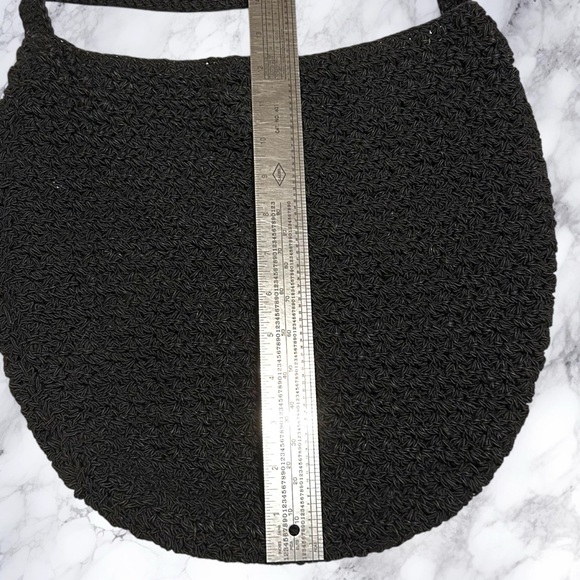 Crochet Hobo Purse Crossbody Sling Black Knit Roomy - Picture 4 of 6